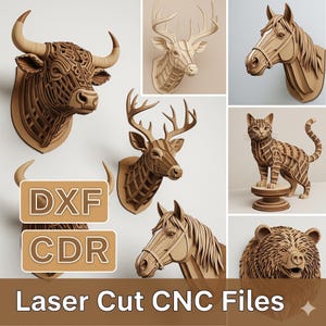 3D Animal Trophy Laser Cut Files | CNC Wall Art Templates (DXF, CDR)