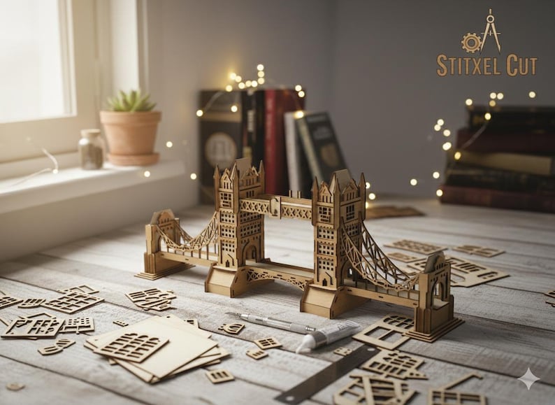 Tower Bridge Laser Cut DXF File – 3D Wooden Puzzle Model image 1