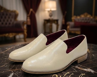 Wedwalks - Ivory Vegan Leather Loafers | Men's Slip-On Wedding Shoes | Ethnic Groomsmen Footwear