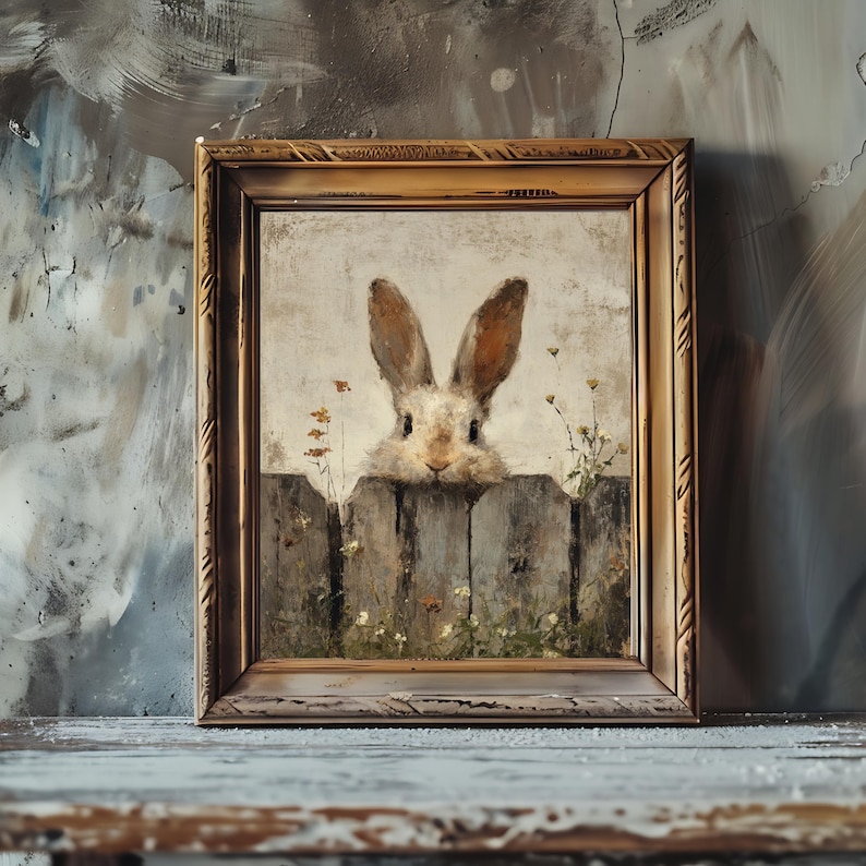 Rustic Print Rabbit Rustic Farmhouse Rabbit Art Print: Vintage Spring Easter Decor ...