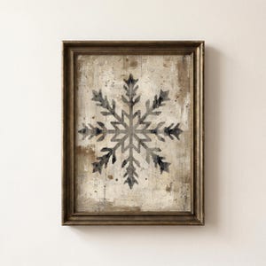 Lámina rústica de copos de nieve, arte mural vintage de estilo granja invernal (descarga digital) 371