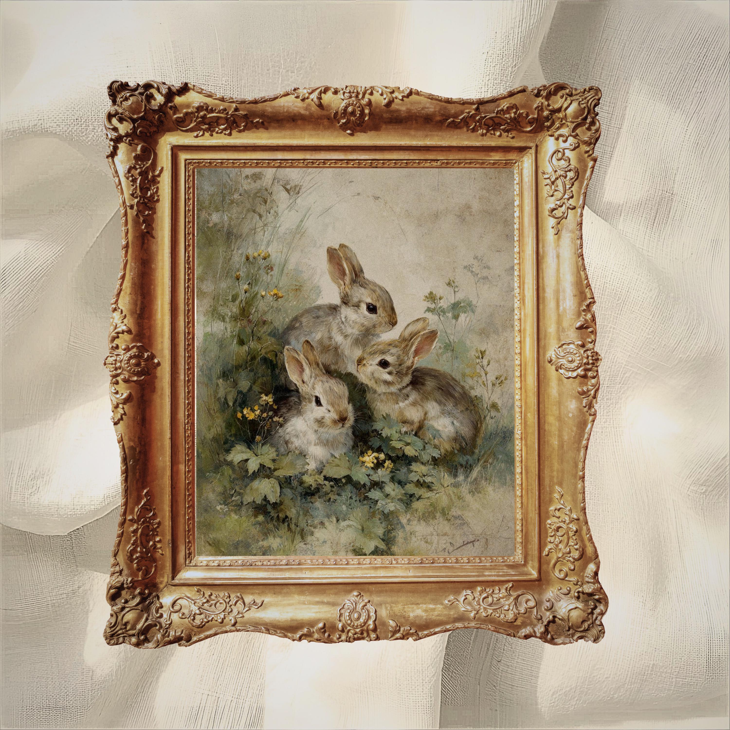 Rustic Farmhouse Rabbits Print: Rustic Spring Easter Vintage Wall Art ...