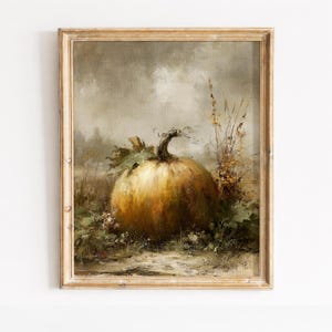 Vintage pompoenschilderij, rustieke boerderijstijl herfstdecoratie, printbare muurkunst (digitale download) 279