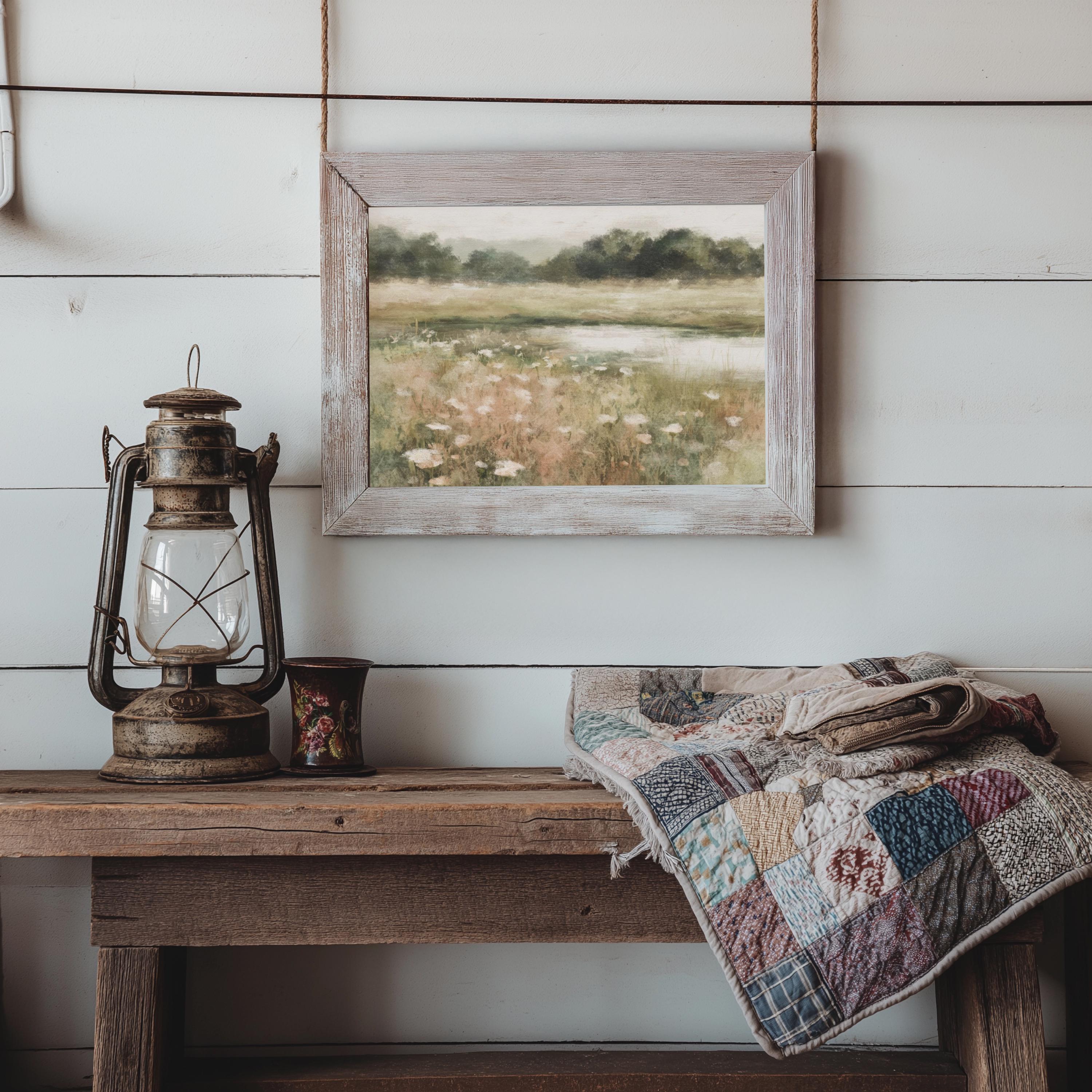 Vintage Spring Landscape Print: Rustic Farmhouse Wall Art (physical ...