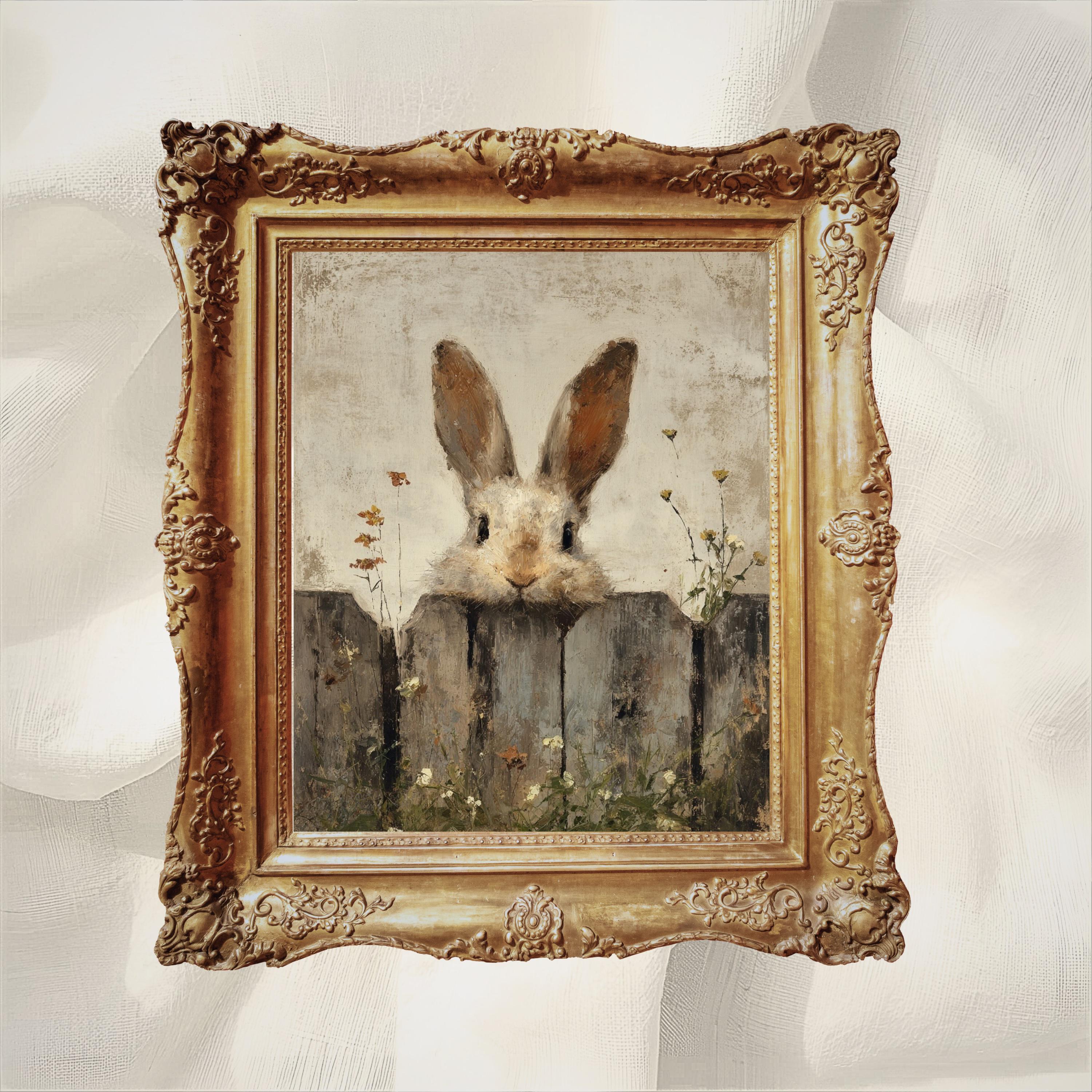 Rustic Farmhouse Rabbit Art Print: Vintage Spring Easter Decor ...