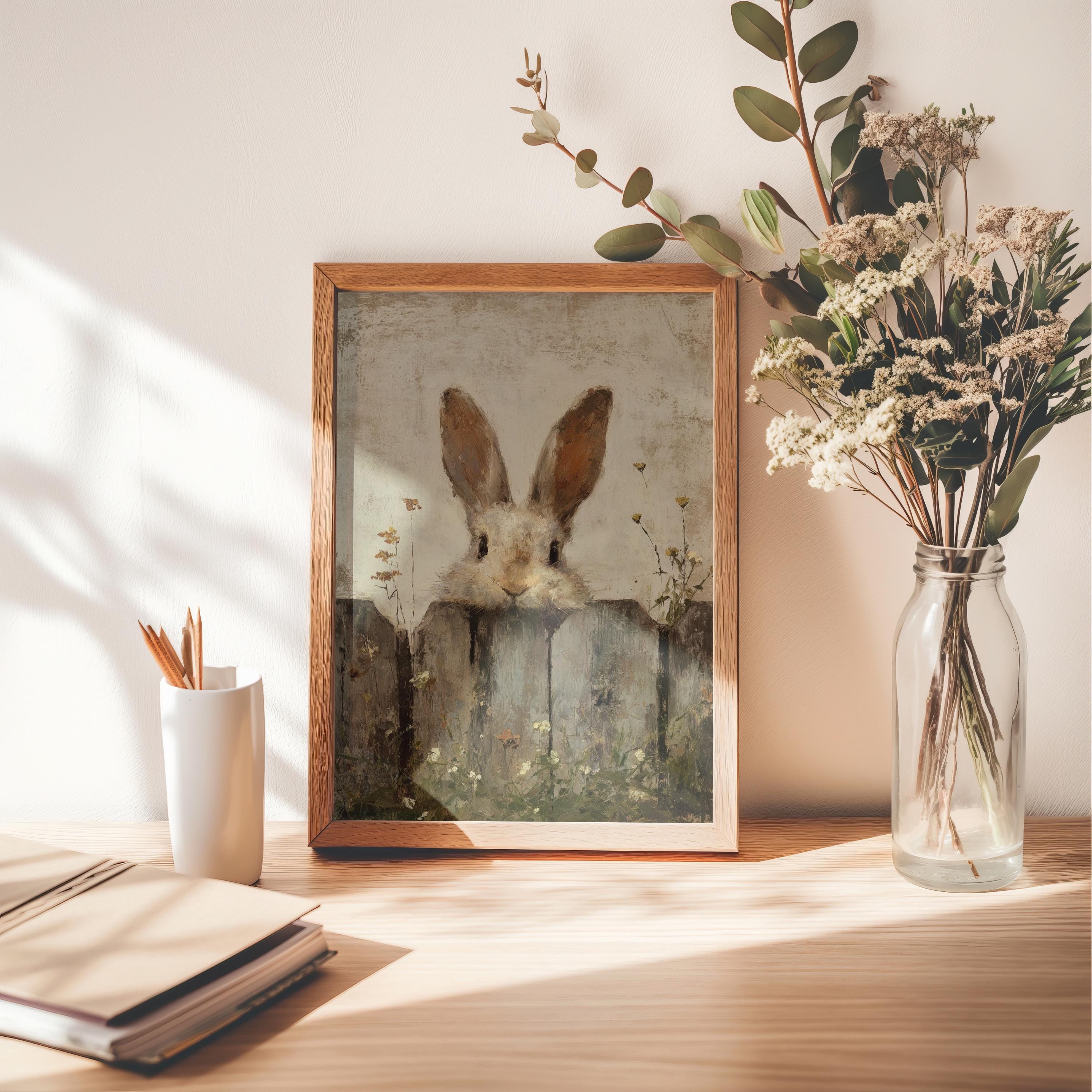 Rustic Print Rabbit Rustic Farmhouse Rabbit Art Print: Vintage Spring Easter Decor ...