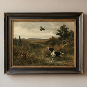 Vintage Hunting Dog on Point, Vintage Field Landscape Printable Wall Art (Digital Download) 608