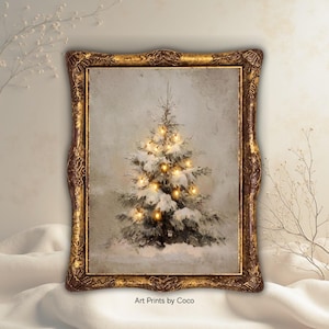 Vintage Christmas Tree Print: Neutral Winter Holiday Wall Art