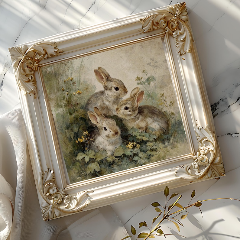 Rustic Farmhouse Rabbits Print: Rustic Spring Easter Vintage Wall Art ...