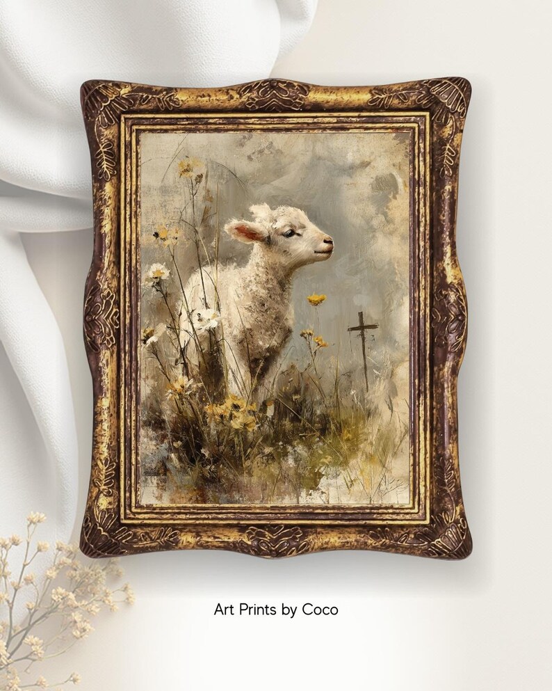 Vintage Baby Lamb Print: Rustic Farmhouse Vintage Spring Wall Art ...