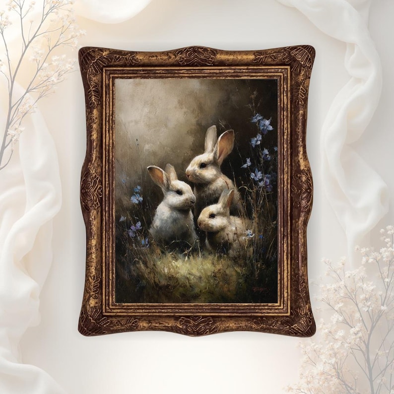 Rustic Farmhouse Rabbits Art Print: Vintage Spring Easter Decor ...
