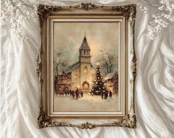 Vintage Christmas Church Christmas Print: Rustic Holiday Decor (Digital Download)