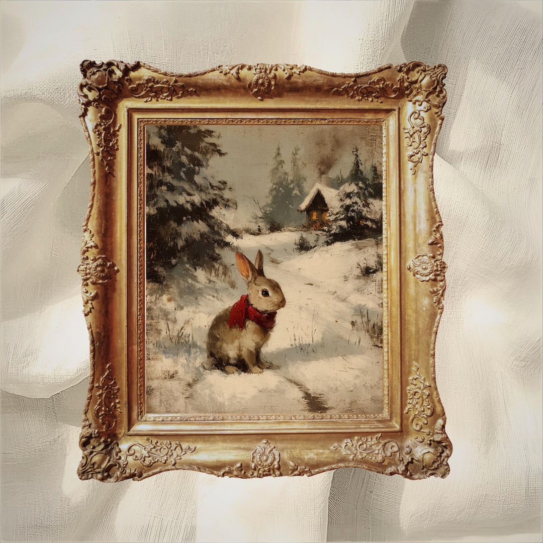 Vintage Rabbit in Winter Snow Print: Rustic Decor (physical Print) - Etsy