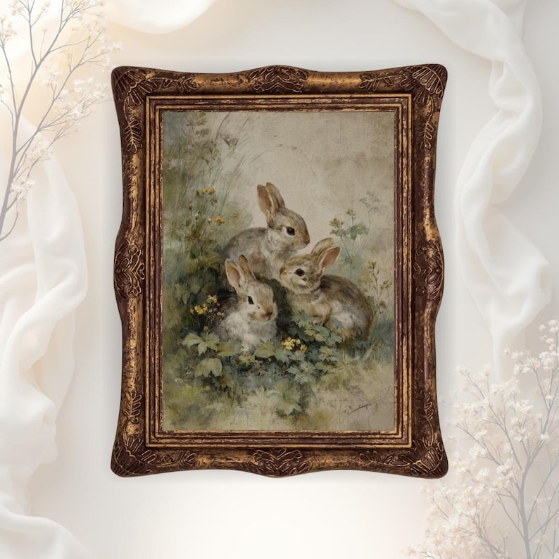Rustic Farmhouse Rabbits Print: Rustic Spring Easter Vintage Wall Art ...