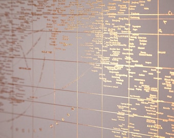 Pink & Rose Gold Typographic World Map