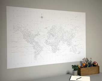38" x 58" Typographic World Map Adhesive Wall Print