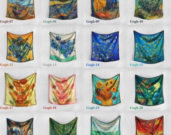 Pañuelo bandana Van Gogh – Pañuelos bandana de satén de bellas artes en colores vibrantes, pañuelo cuadrado de lujo impresionista, elegante accesorio para el cuello y el cabello de mujer