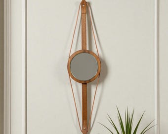 Teak, wall-mounted adjustable mirror