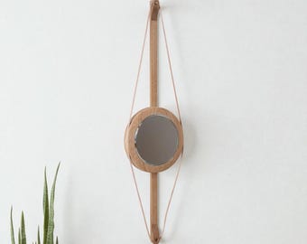 Oak, wall-mounted adjustable mirror