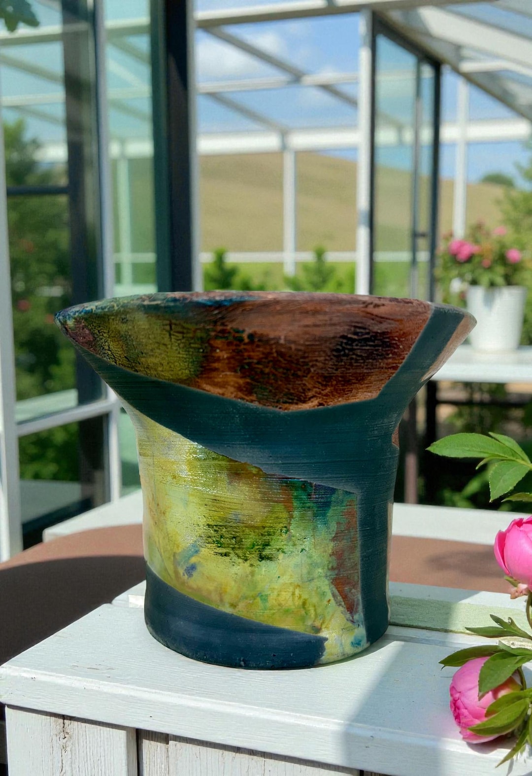 Multi Colored Raku Vase - Etsy