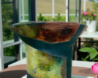 Multi colored Raku Vase