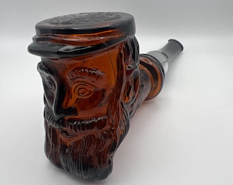 Zabytkowa butelka na wodę kolońską Avon Abraham Lincoln Pipe – pusta, bursztynowa szklanka – przedmiot kolekcjonerski z lat 70.