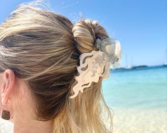 Silver Jellyfish Claw Clip – Ocean Beach Hair Accessory- Bridesmaid Gift-