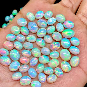 Lote de cabujones ovalados de ópalo blanco AAA+, piedra preciosa suelta de ópalo etíope Welo multifuego natural imagen 6
