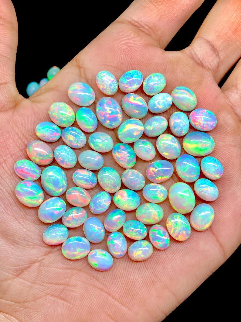 Lote de cabujones ovalados de ópalo blanco AAA+, piedra preciosa suelta de ópalo etíope Welo multifuego natural imagen 5