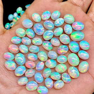 Lote de cabujones ovalados de ópalo blanco AAA+, piedra preciosa suelta de ópalo etíope Welo multifuego natural imagen 3