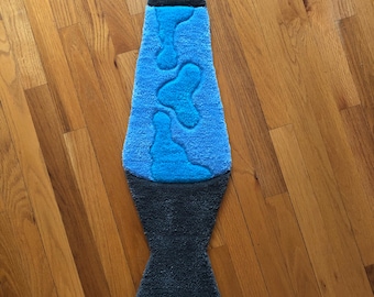 Alfombra de felpa azul con forma de lámpara de lava, decoración abstracta, fibras de hilo hechas a mano.