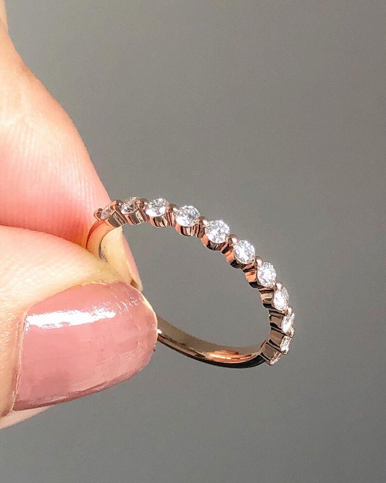 Dainty Diamond Half Eternity Ring Stackable Wedding Band 14K Gold ...