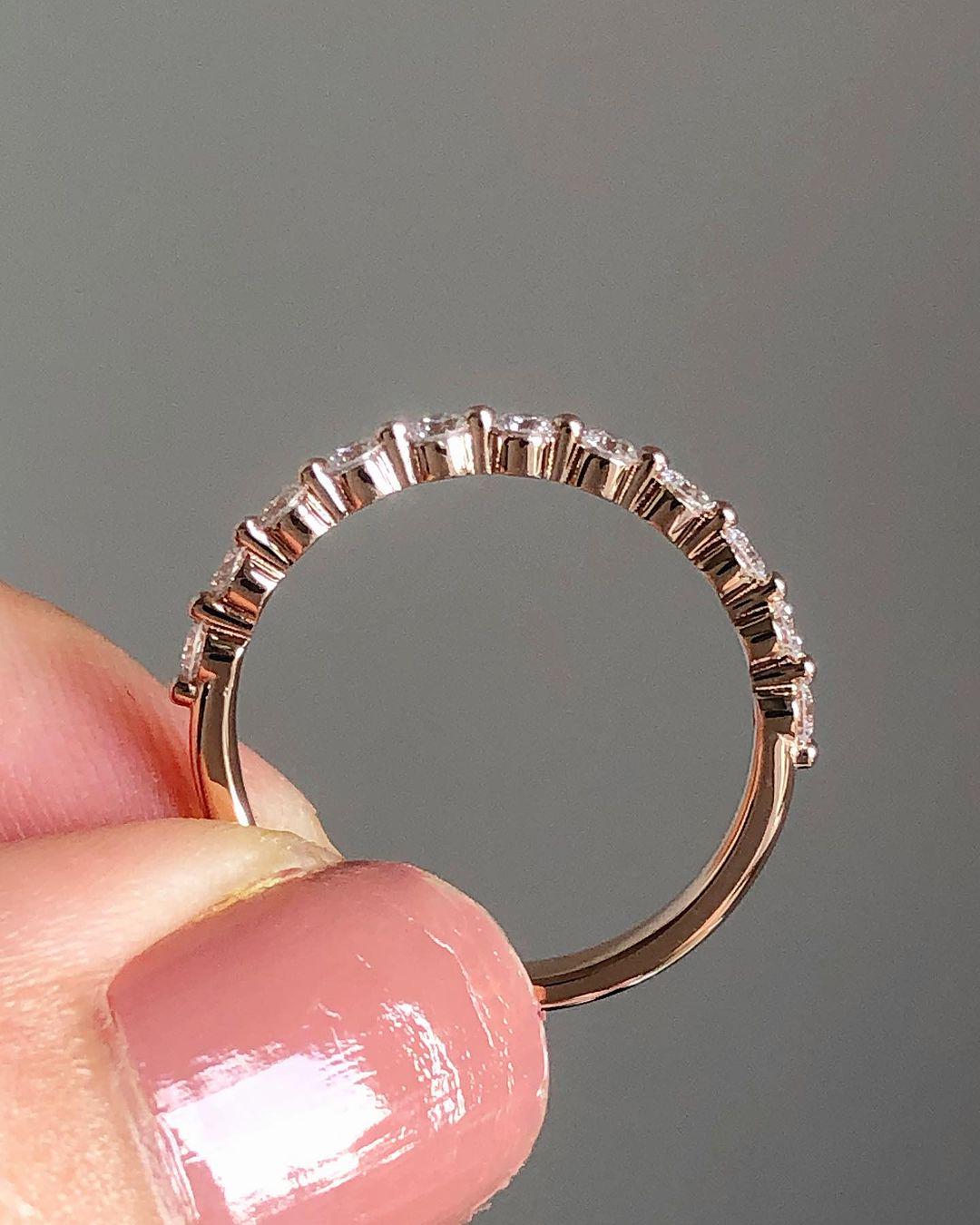 Dainty Diamond Half Eternity Ring Stackable Wedding Band 14K Gold ...