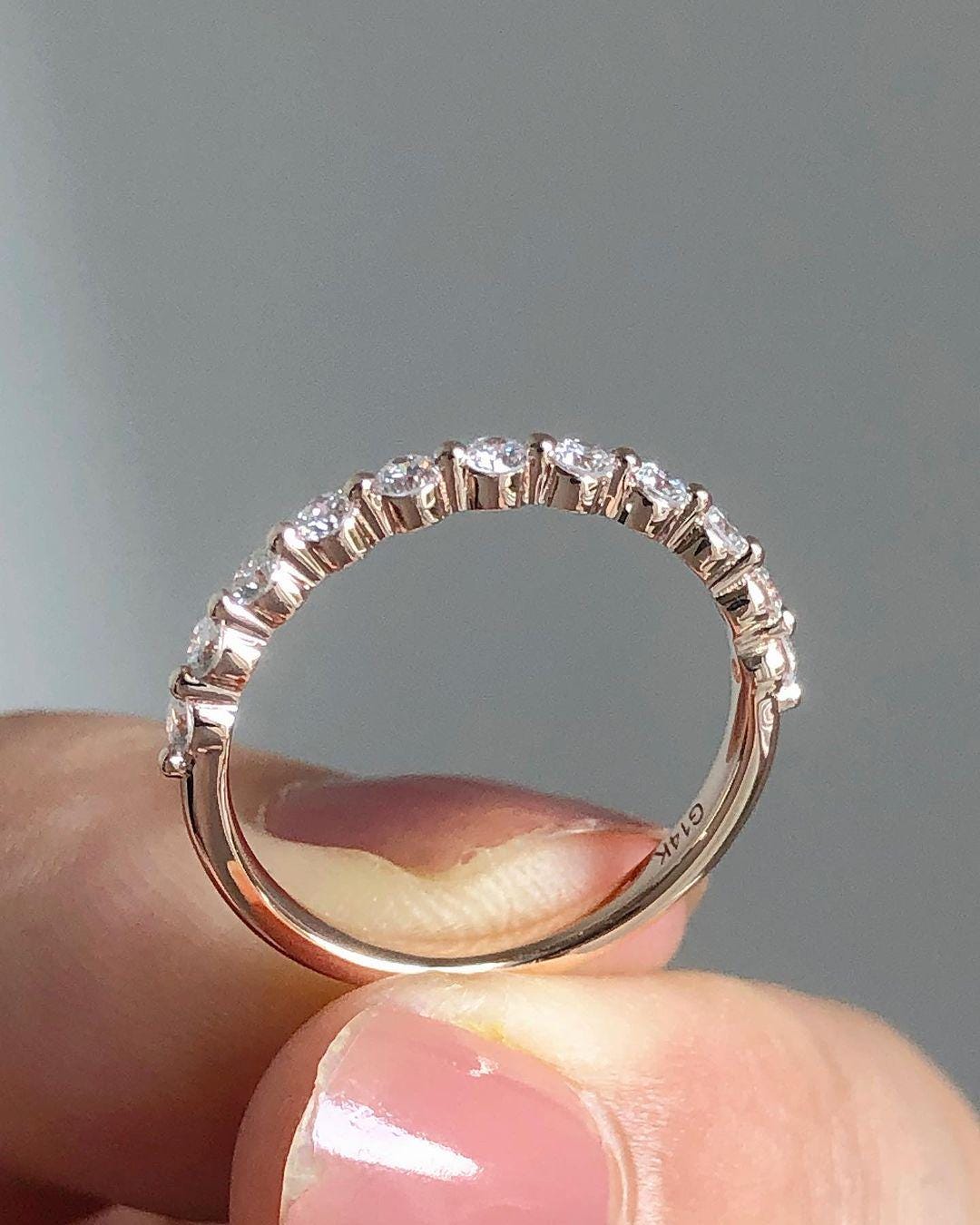 Dainty Diamond Half Eternity Ring Stackable Wedding Band 14K Gold ...