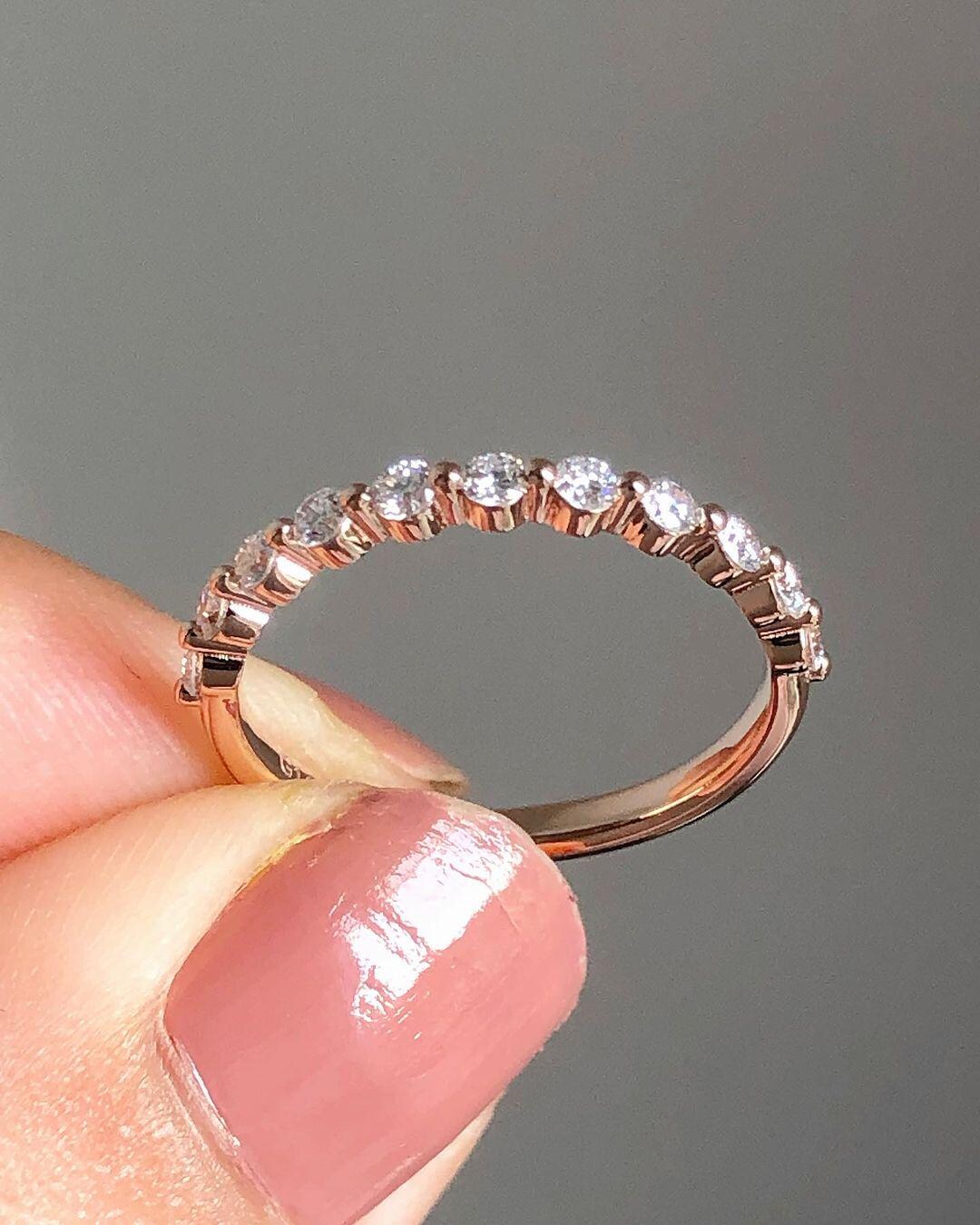 Dainty Diamond Half Eternity Ring Stackable Wedding Band 14K Gold ...