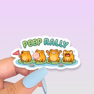 Adesivo Peep Rally Frog, simpatico adesivo in vinile Kawaii per la squadra di cheerleader, regalo divertente per lo spirito di squadra, adesivo per laptop e borraccia con animali dello stagno