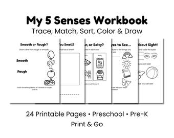 Cuaderno de actividades sobre los 5 sentidos para preescolar: trazar, unir, clasificar y colorear (descarga en PDF).