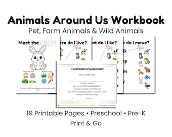 Preschool Animals Workbook Printable | Farm Pet Wild Animal Activities | Animal Unit Pre-K Homeschool Science