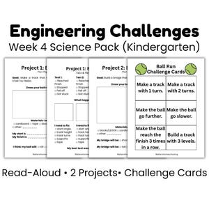 Engineering Challenges Kindergarten Science Pack, STEM Building Projects for Kids, Ball Run and Bridge Build, Design Test Improve, Week 4
