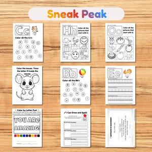 Cuaderno de trabajo del alfabeto para preescolar imprimible / 120 páginas de la A a la Z: trazado de letras, reconocimiento de sonidos iniciales / Educación en casa para preescolar imagen 3