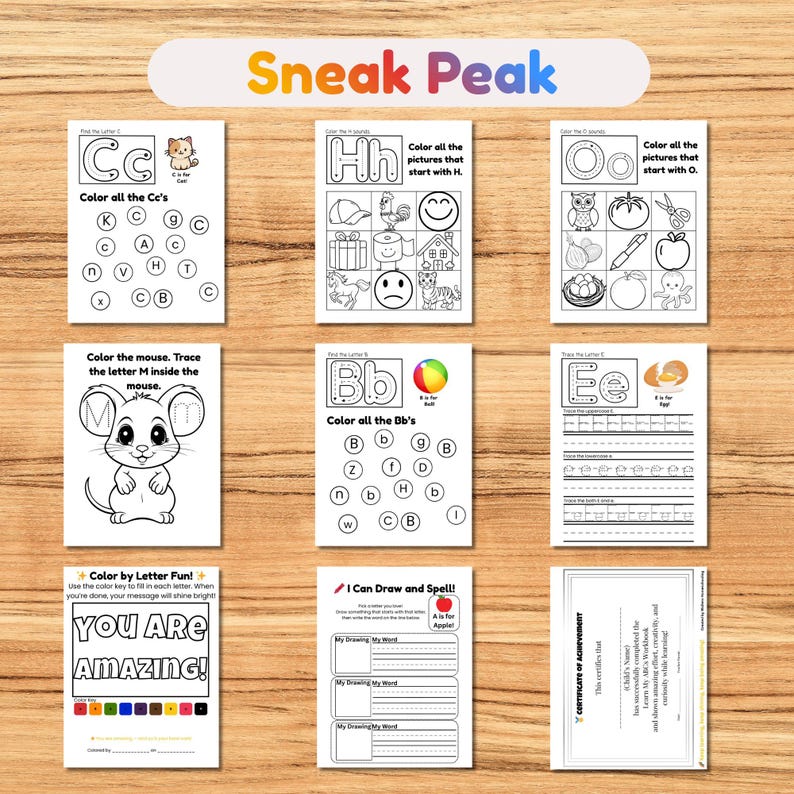 Cuaderno de trabajo del alfabeto para preescolar imprimible / 120 páginas de la A a la Z: trazado de letras, reconocimiento de sonidos iniciales / Educación en casa para preescolar imagen 3