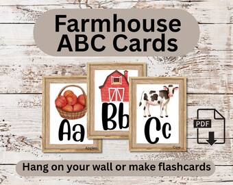Tarjetas didácticas del alfabeto estilo granja para imprimir / Arte mural del alfabeto para preescolar / Reconocimiento de letras / Decoración para la educación en el hogar