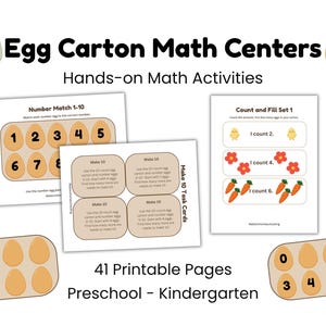 Egg Carton Math Centers Printable, Preschool Counting Number Match Make 10 Hands-On Learning Kindergarten Pre-K
