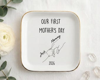 Our First Mother's Day Trinket Dish, Personalized Name Trinket Tray For Mom, First Time Mom Gifts, First Mother's Day Gifts From Baby