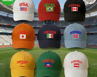 World Football 2026 Embroided Hat, Embroidery Hat, Custom Country Hat, Embroidery Cap, National Flag Hat, World Football Tournament Cup Hat
