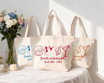Seashells and Wedding Bells Bridal Tote Bag, Bachelorette Bag, Beach Bachelorette Bag, Coastal Bachelorette Club Gift, Wedding Canvas Bag