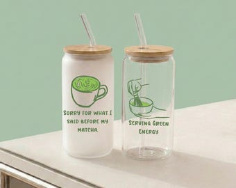 Custom Matcha Lovers Club Thumbler Glass Cup, Matcha Cup, Gift For Matcha Lover, Matcha Iced Coffee, Gift For Her, Matcha Tea Glass Cup