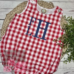 Red Gingham Baby Sun Bubble, Personalized Monogram Applique