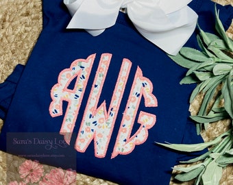 Floral Monogram Bodysuit, Scalloped Applique Shirt