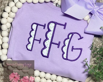 Girl's Monogrammed Applique Shirt, Personalized Initial Bodysuit